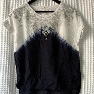 Floreat L ombré/tie-dye metallic embroidered rayon top